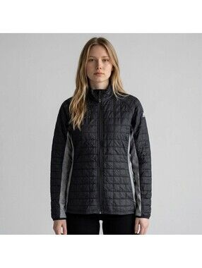 Straight Down Quilted Jacket Women M Medium Black Full Zip Long Sleeve Pockets